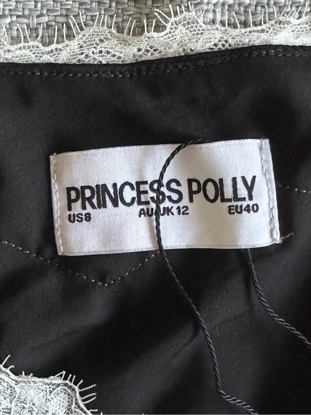 Princess Polly Esadora Lace Asymmetrical Mini Dress Black / Cream Sz 8 - Picture 3 of 3